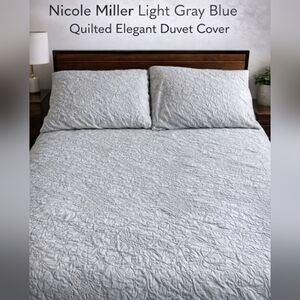 Nicole Miller Light Gray Blue Quilted Quilt Elegant DUVET COVER